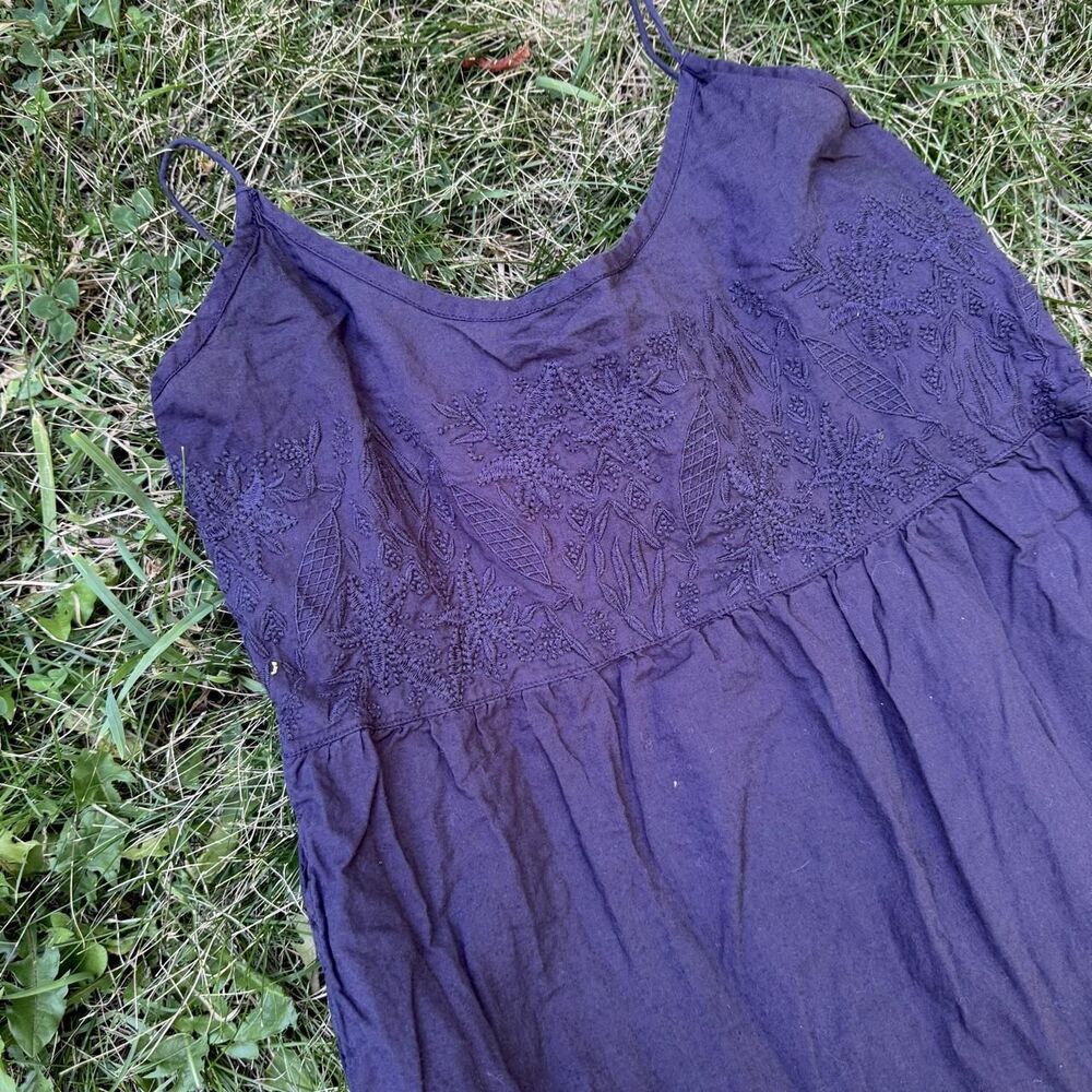 Natura Boho Vintage Black Embroidered Tiered Midi Dress Size Medium